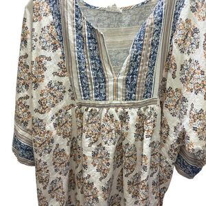 Nicole Miller Bohemian Blouse - Blue and Cream- Large